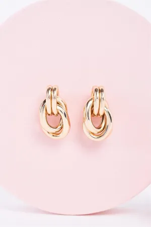 Gold Double Chain Link Stud Earrings /3 Pairs