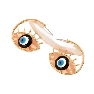 Gold Evil Eye Hoop Earrings-jlt11656