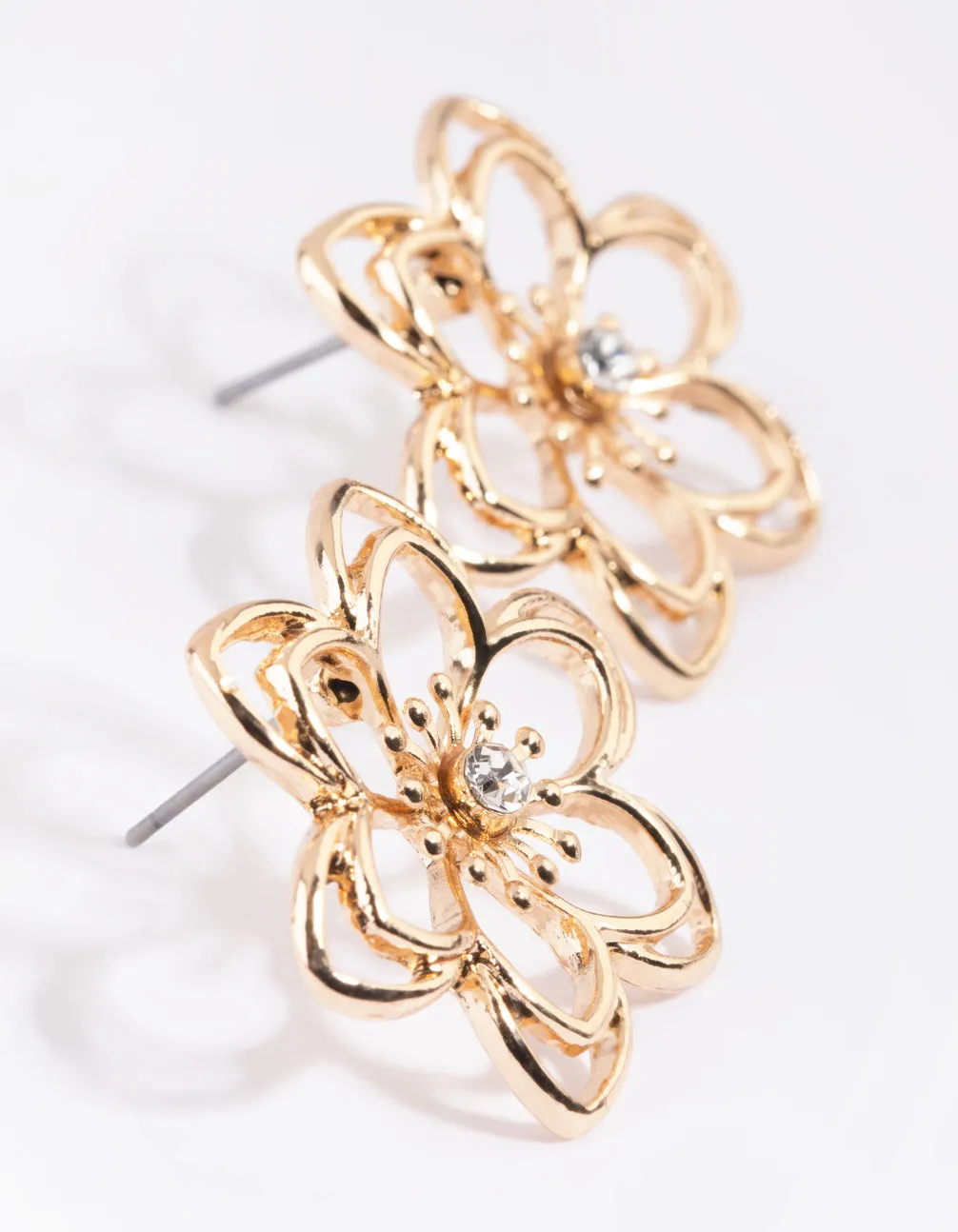 Gold Wire Flower Stud Earrings