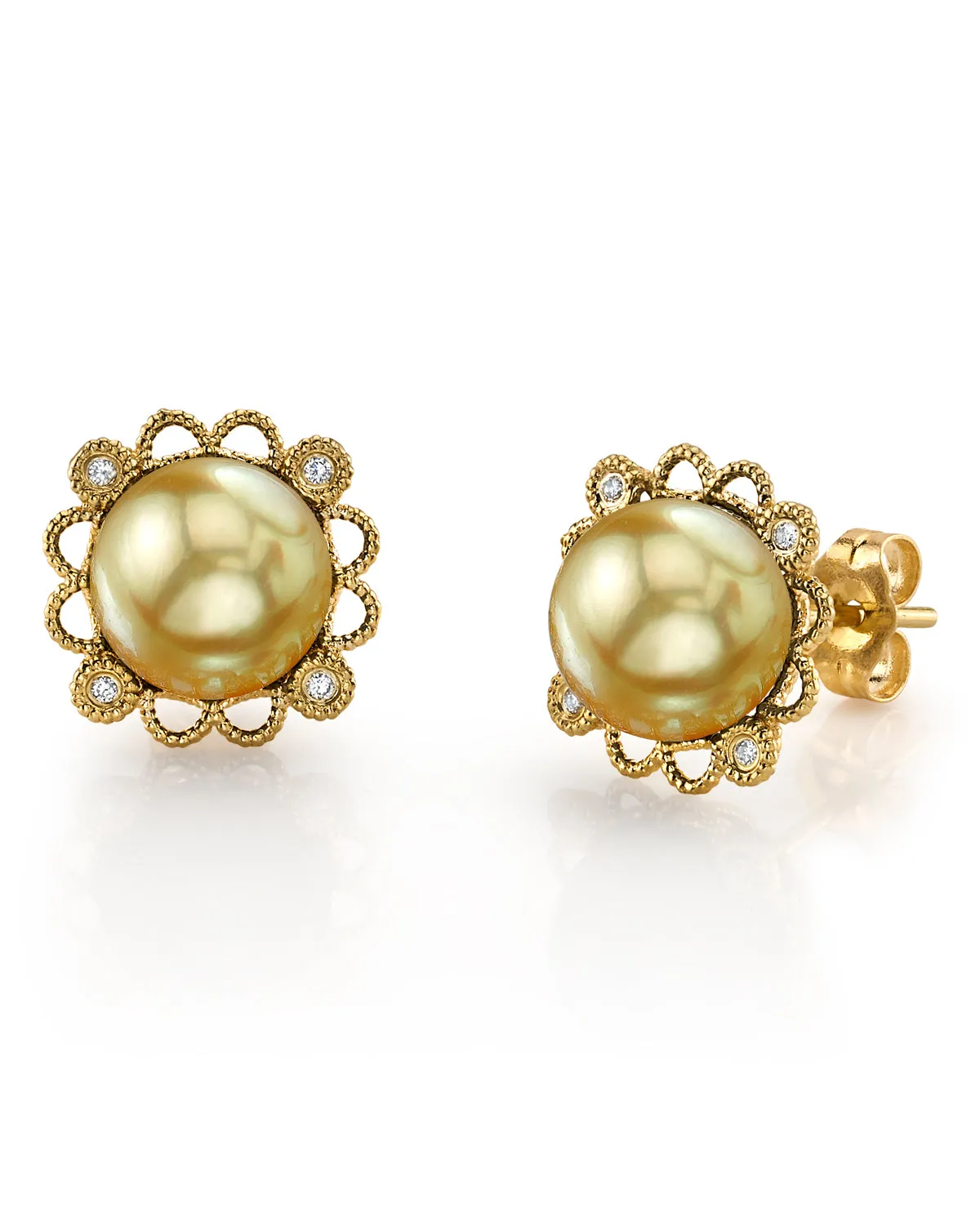 Golden South Sea Pearl & Diamond Couronne Earrings