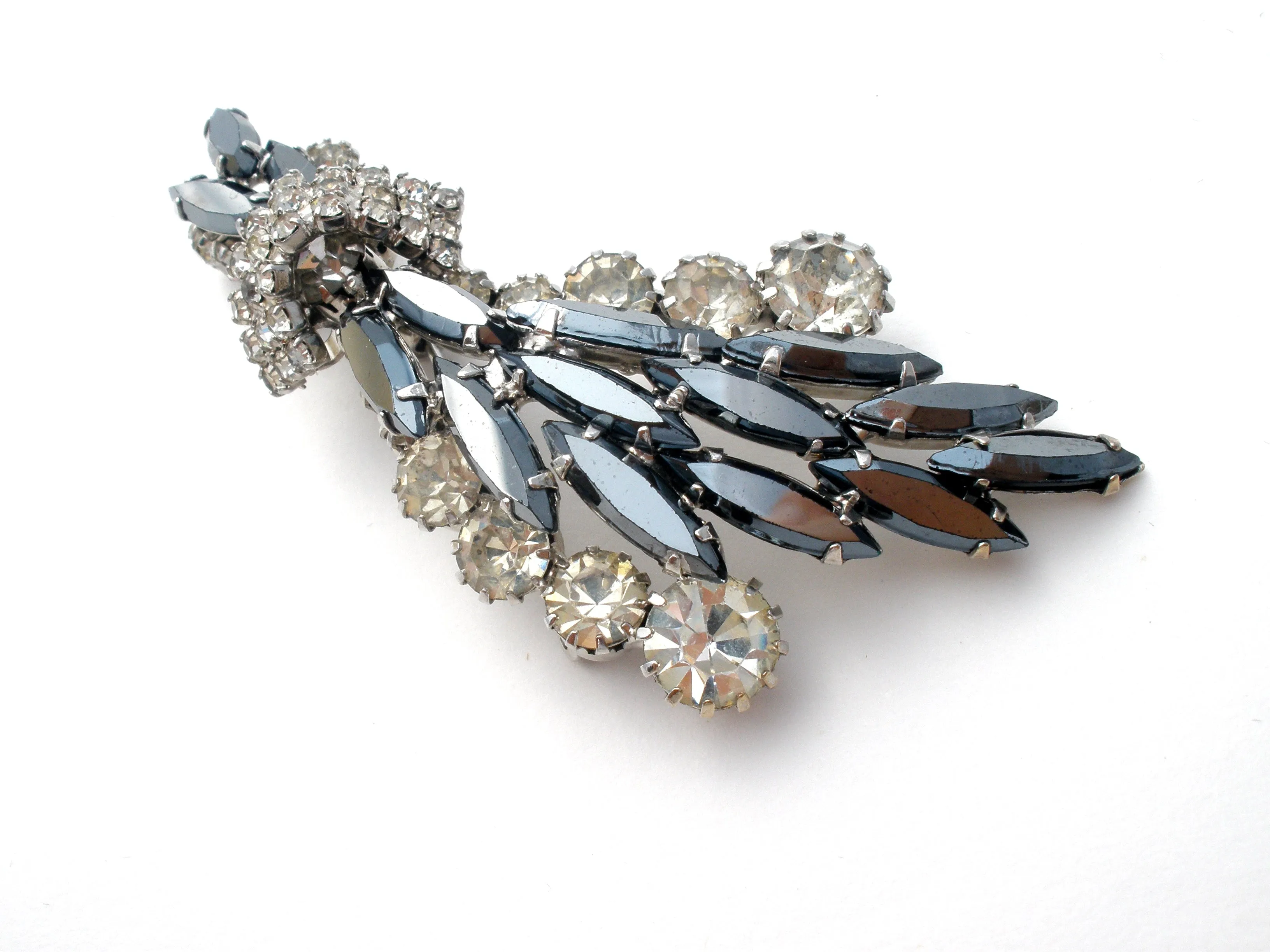 Gray & Clear Rhinestone Brooch Set Vintage