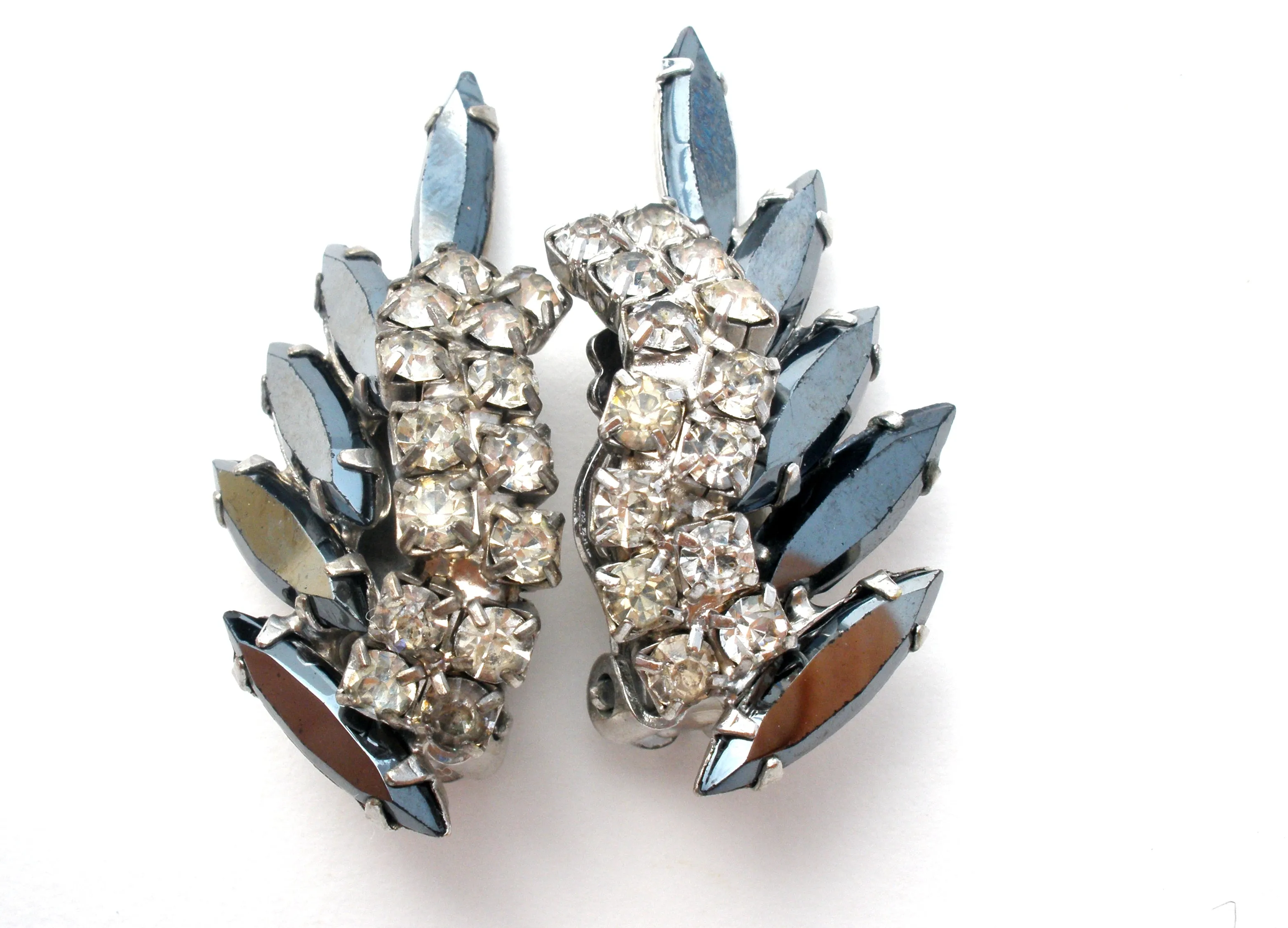 Gray & Clear Rhinestone Brooch Set Vintage