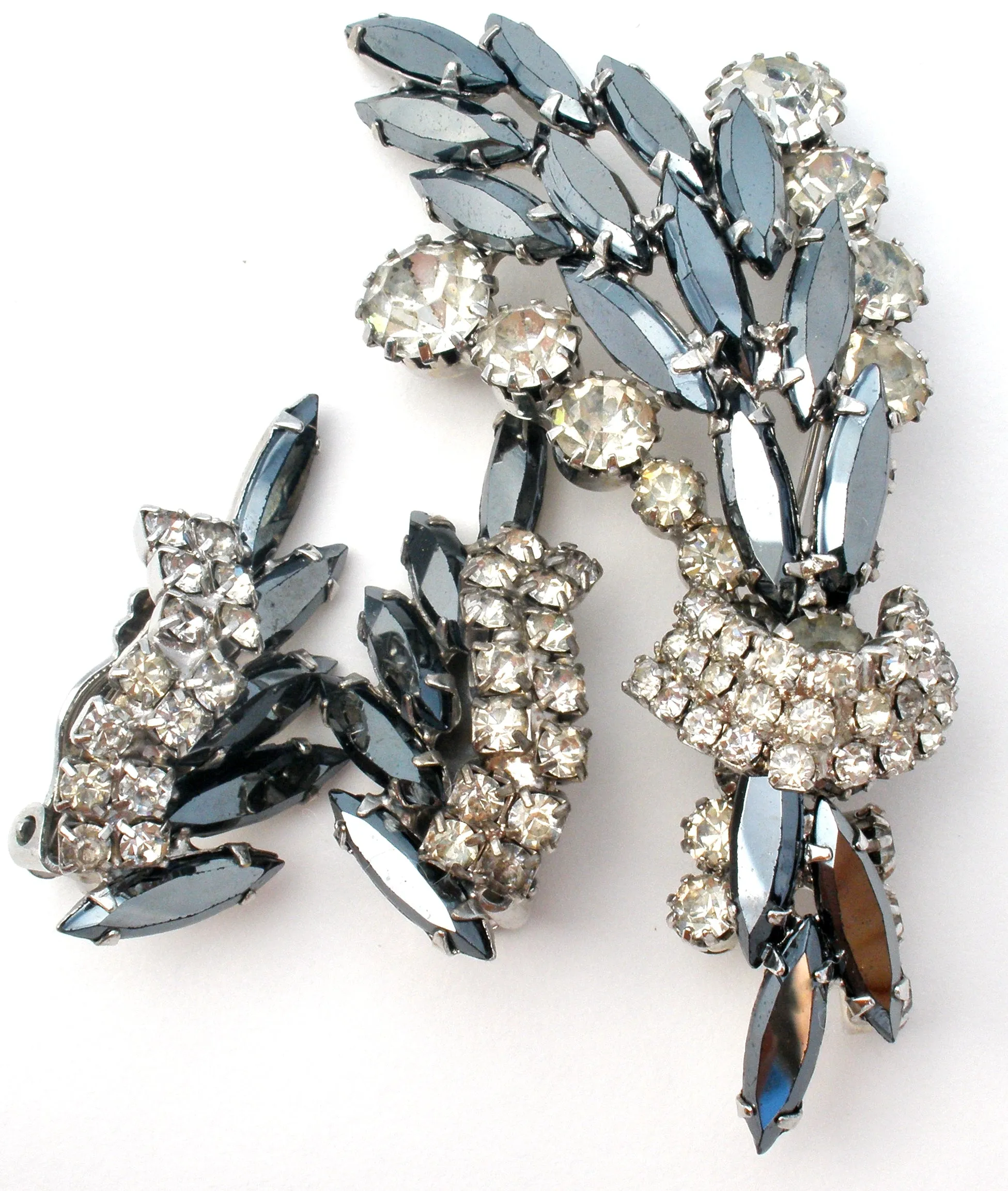 Gray & Clear Rhinestone Brooch Set Vintage