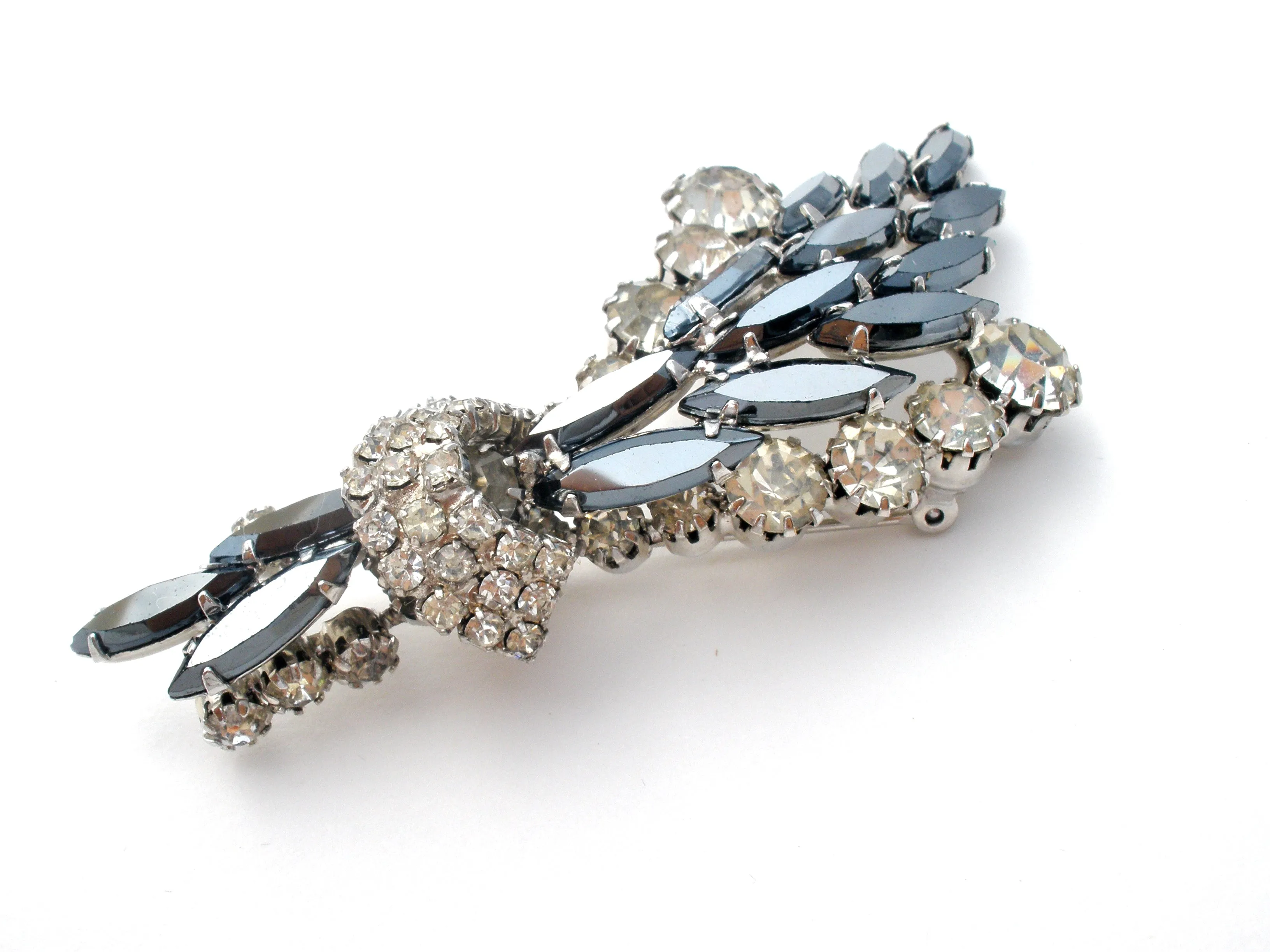 Gray & Clear Rhinestone Brooch Set Vintage