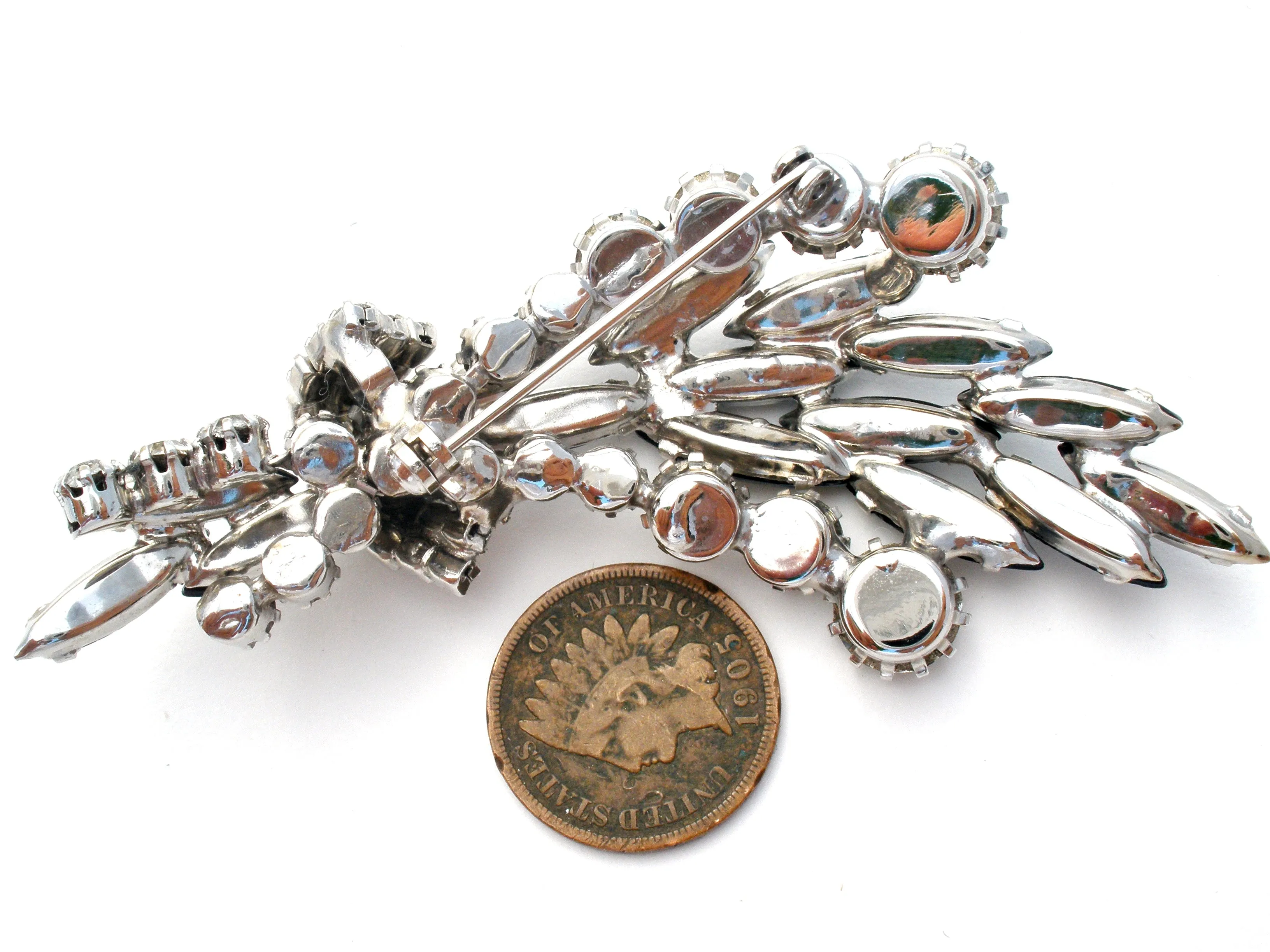 Gray & Clear Rhinestone Brooch Set Vintage