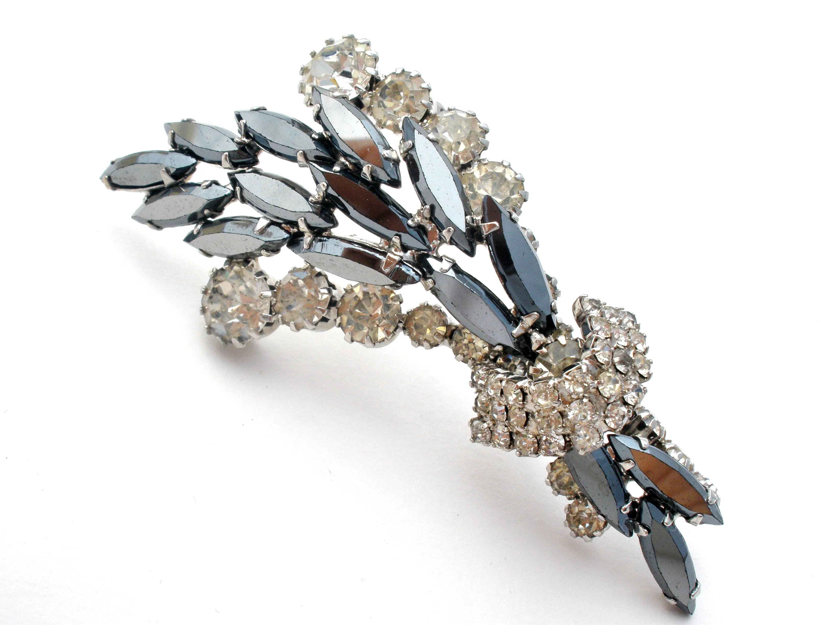 Gray & Clear Rhinestone Brooch Set Vintage