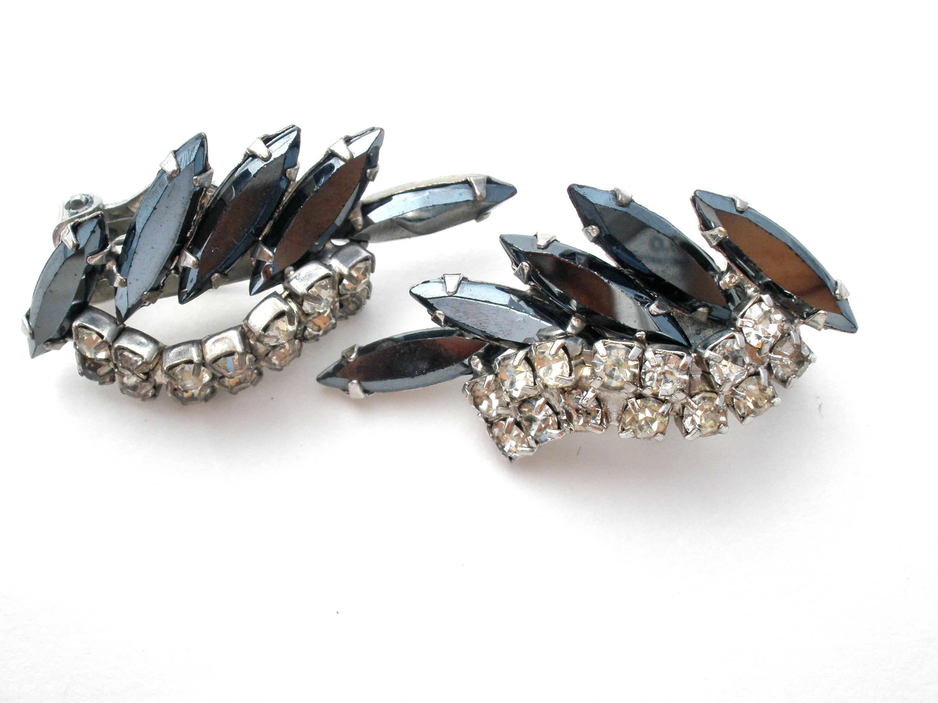 Gray & Clear Rhinestone Brooch Set Vintage