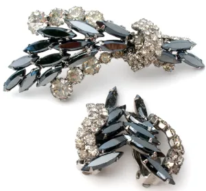 Gray & Clear Rhinestone Brooch Set Vintage