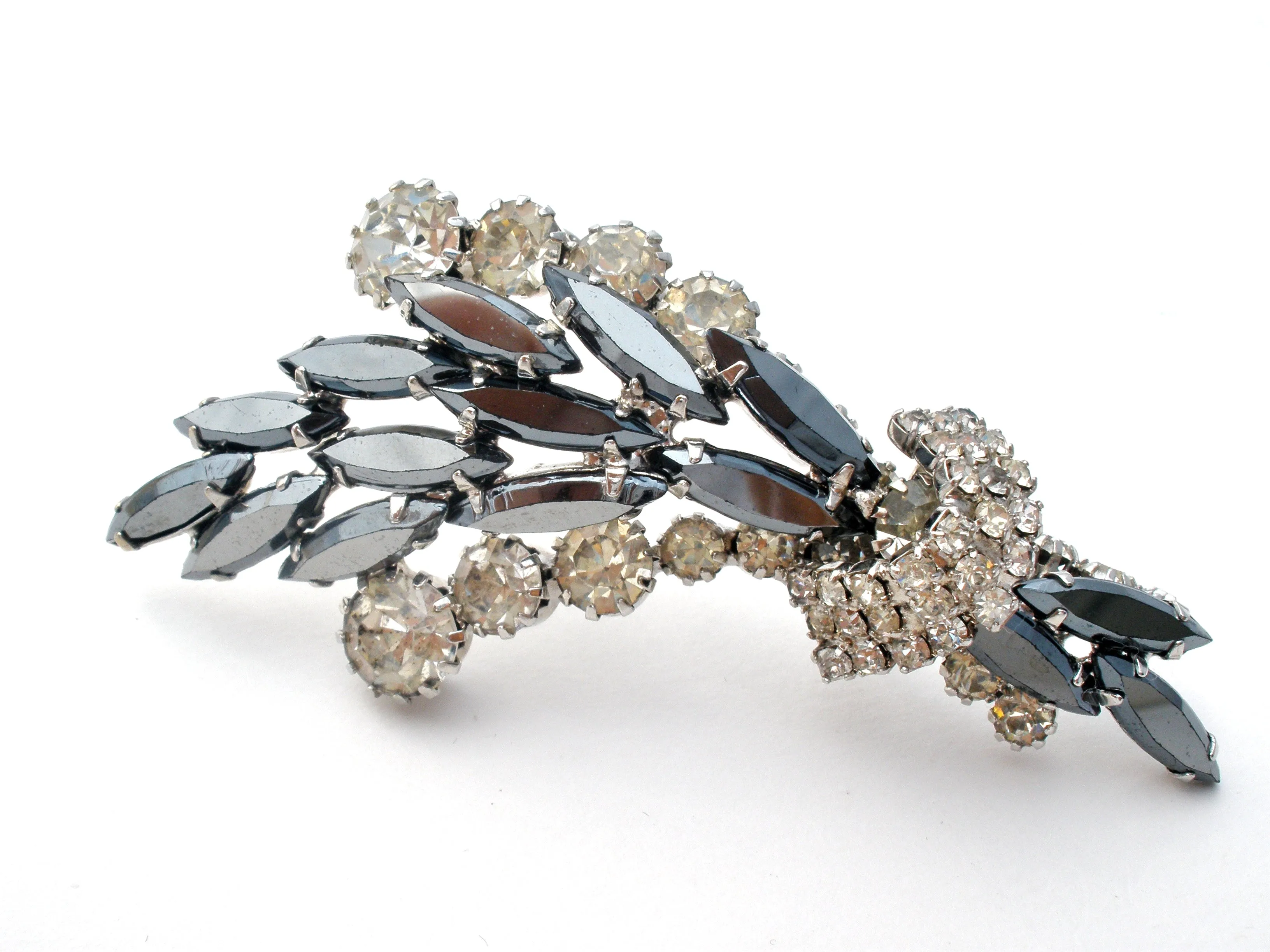 Gray & Clear Rhinestone Brooch Set Vintage