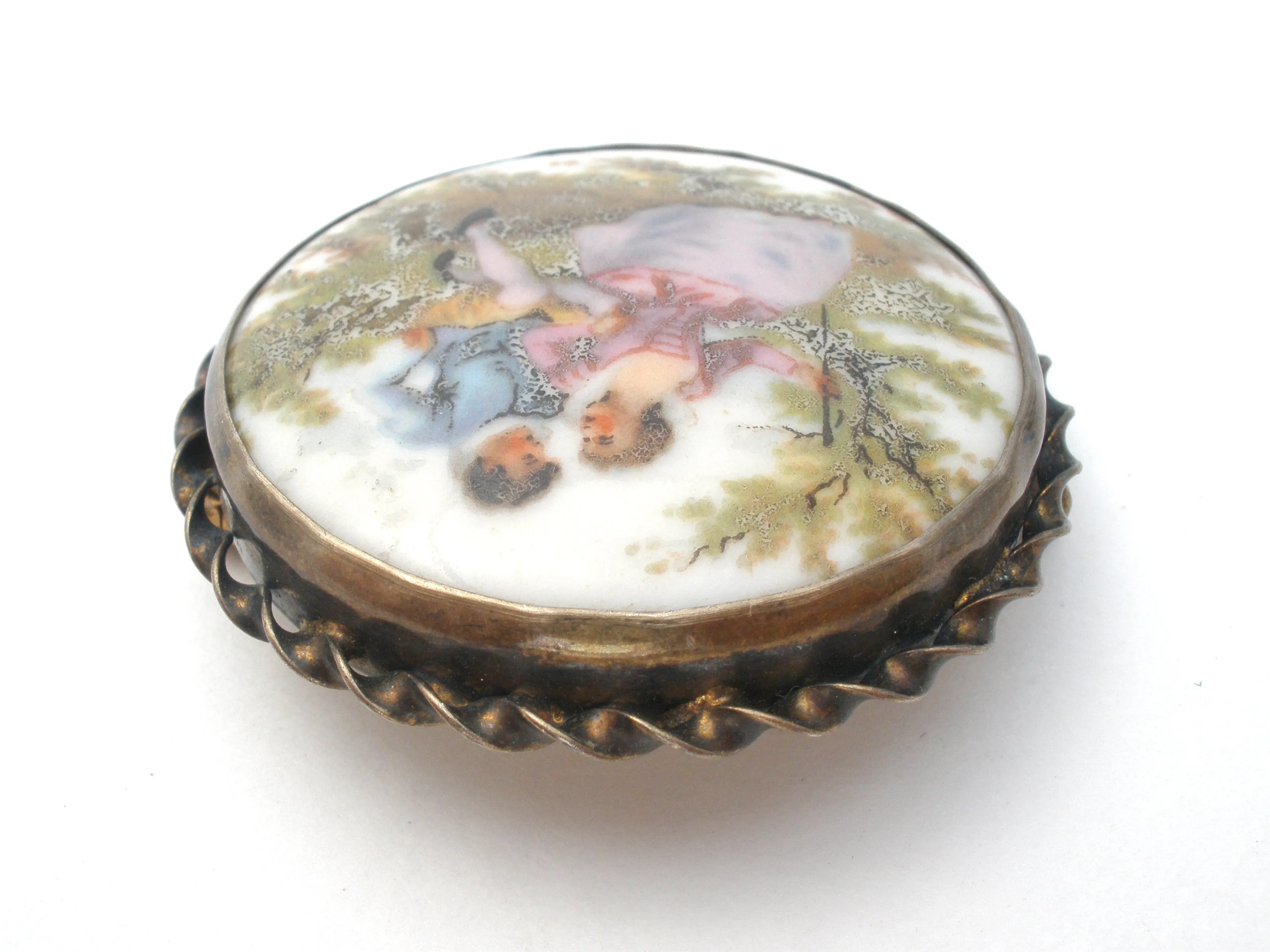 Hand Painted Victorian Couple Brooch Pin