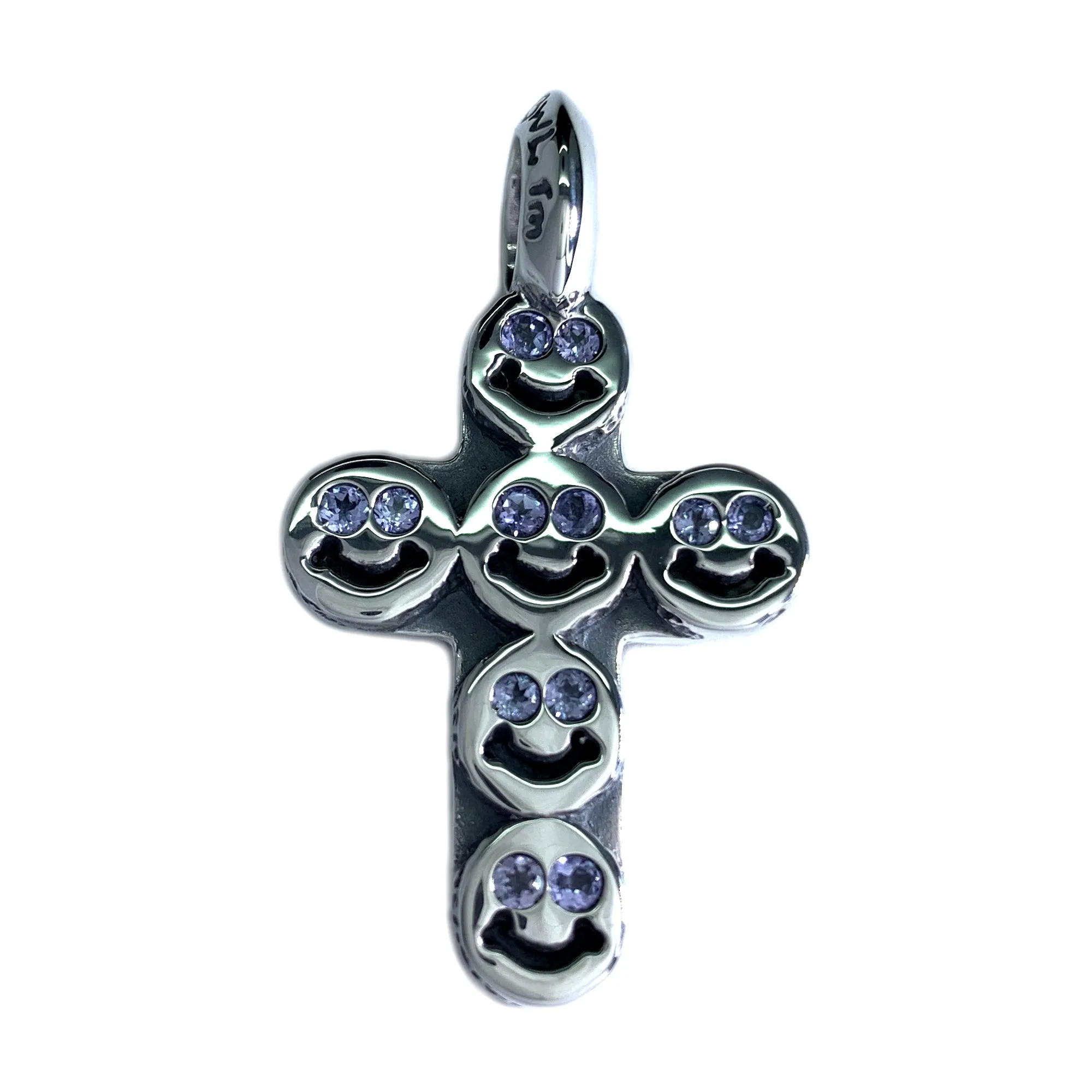 Happy Face Cross Pendant with Stones