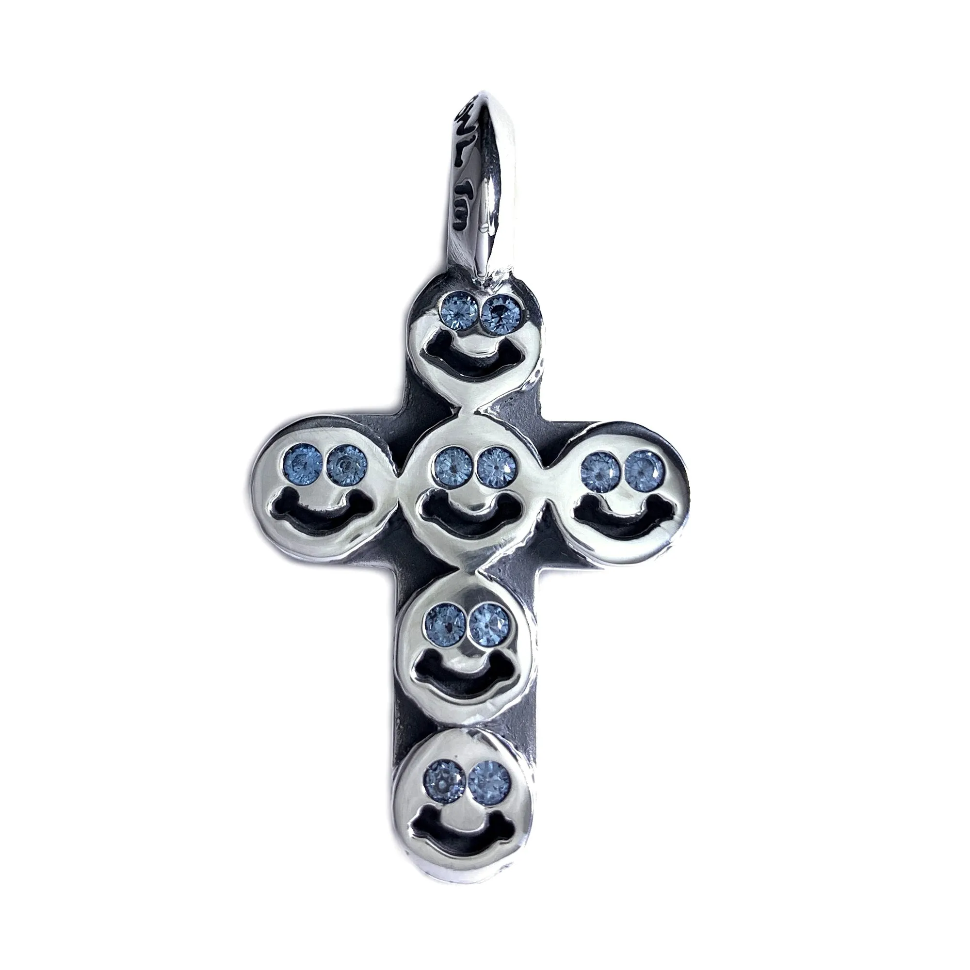 Happy Face Cross Pendant with Stones