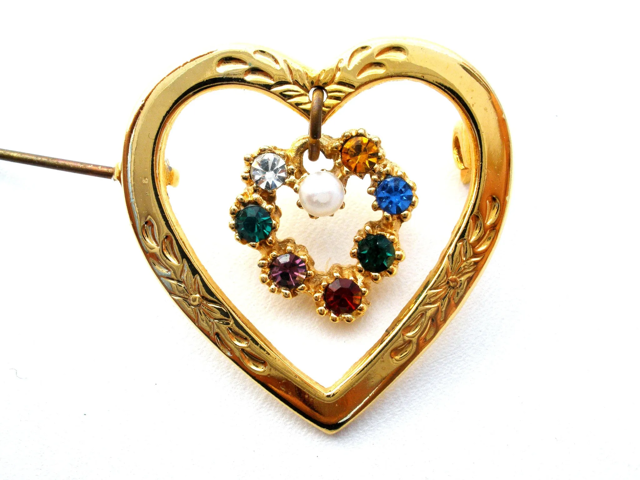 Heart Shaped Brooch With Rhinestones