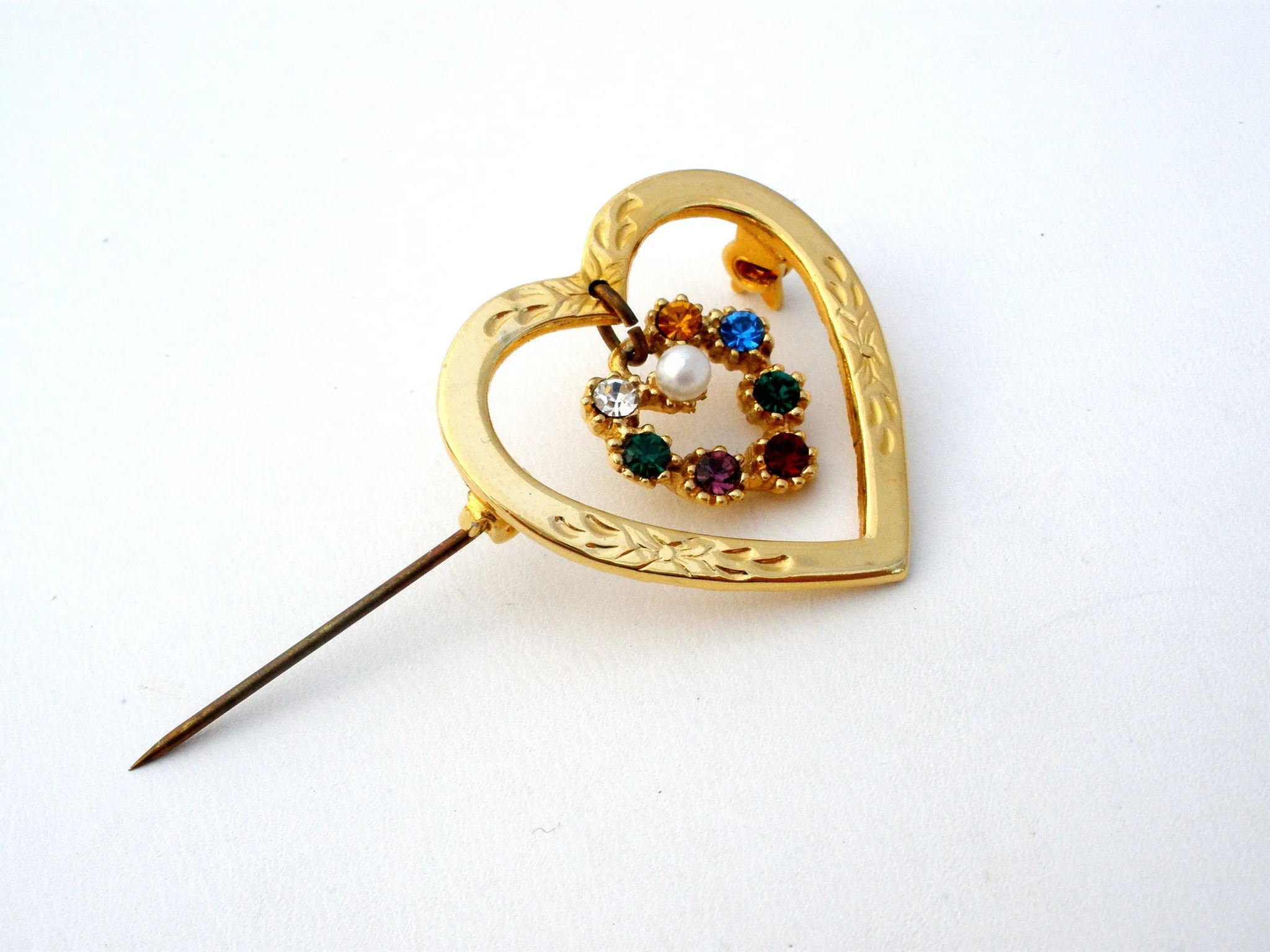 Heart Shaped Brooch With Rhinestones