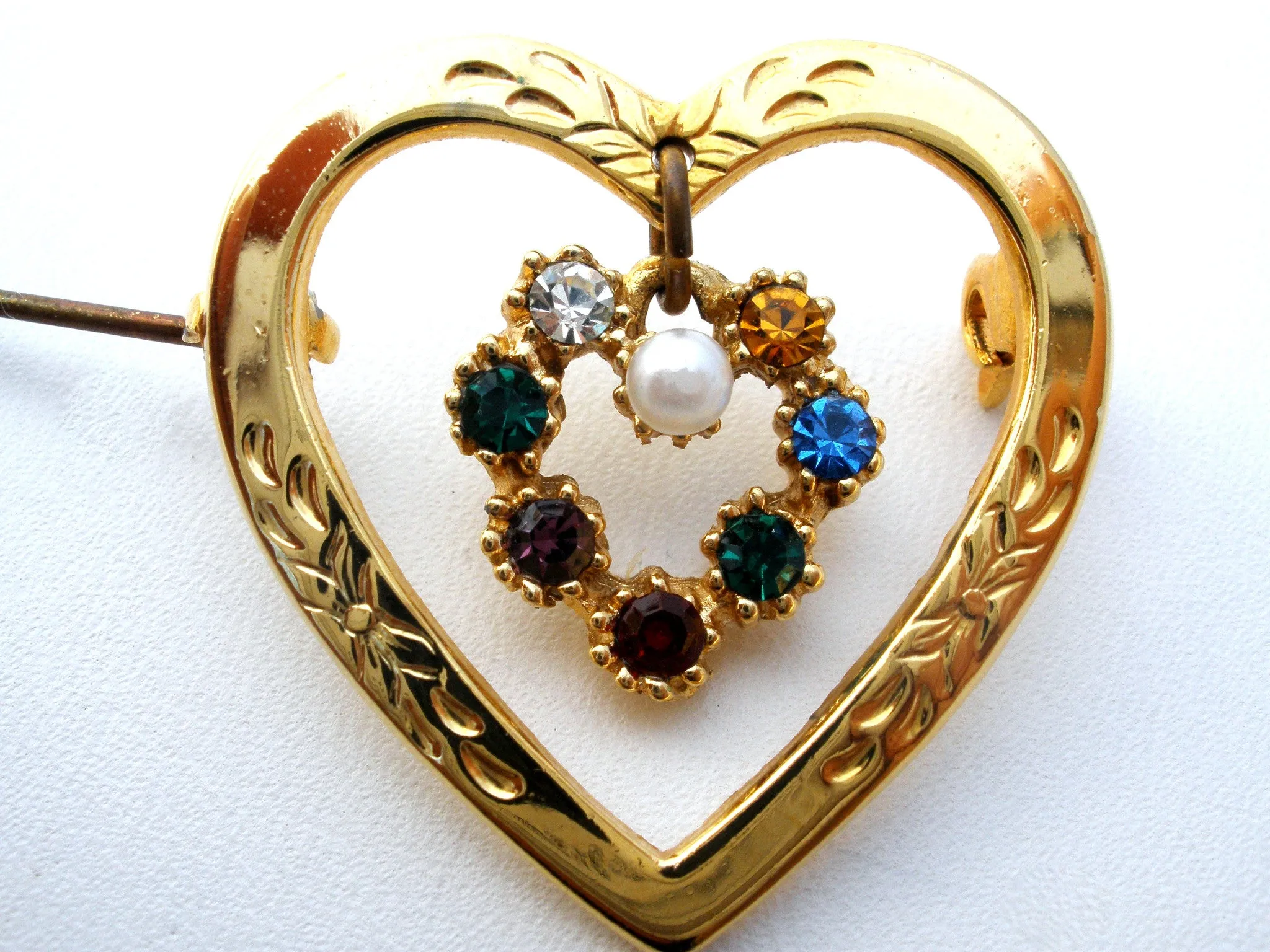 Heart Shaped Brooch With Rhinestones