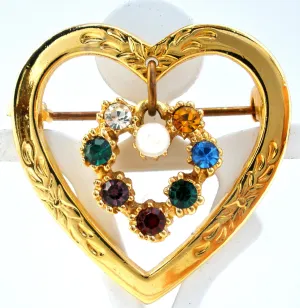 Heart Shaped Brooch With Rhinestones