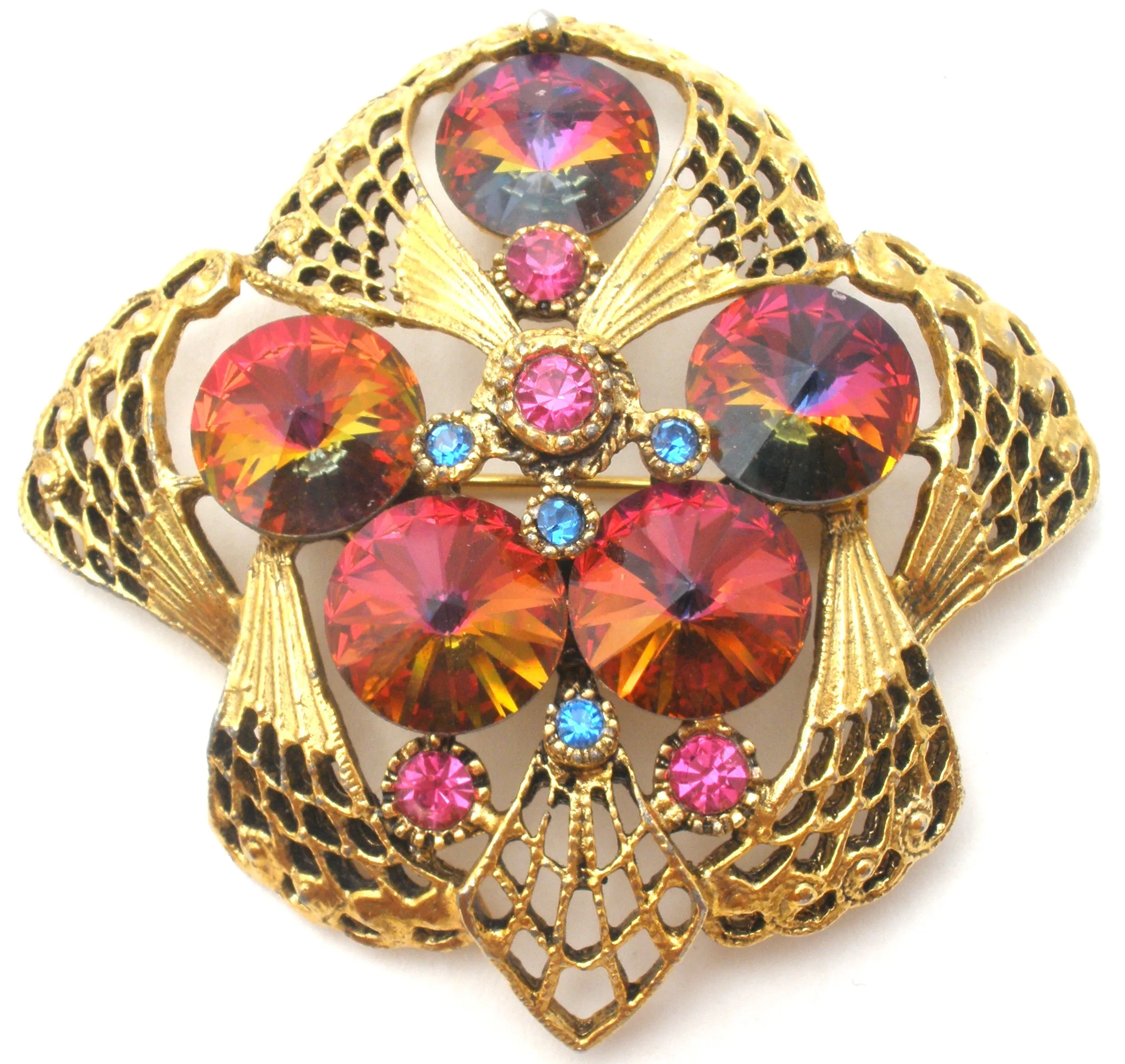 Heliotrope Rivoli Rhinestone Brooch Pin Vintage