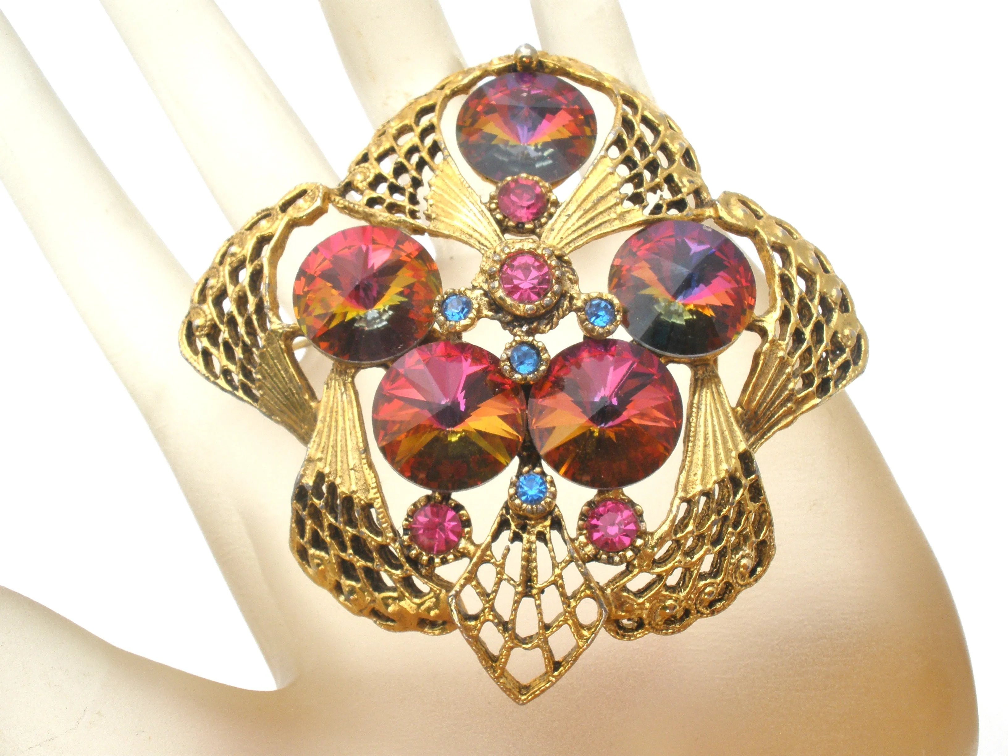 Heliotrope Rivoli Rhinestone Brooch Pin Vintage