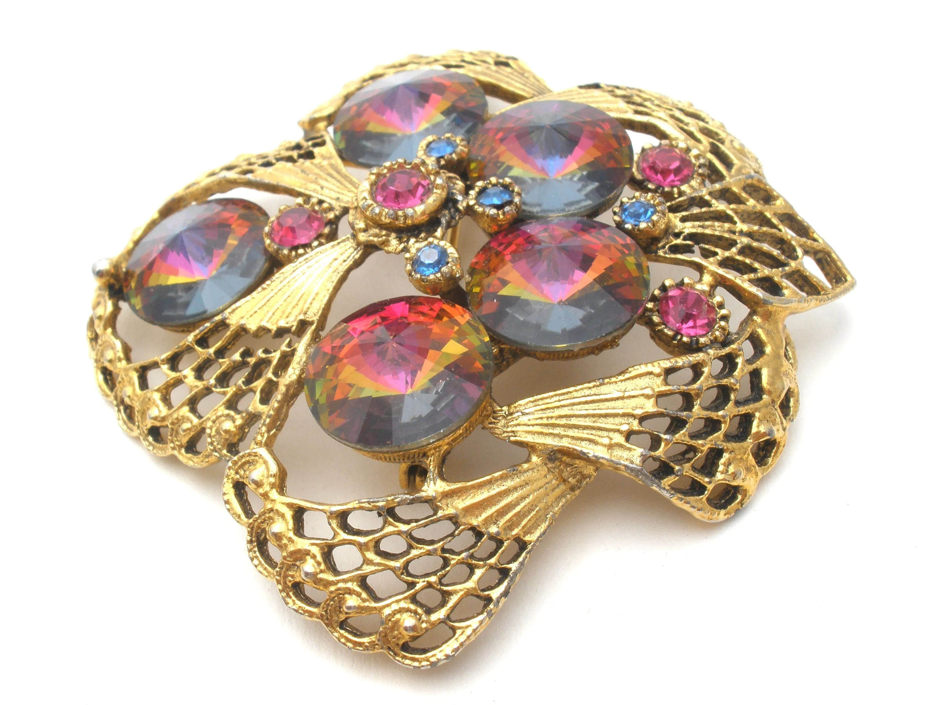 Heliotrope Rivoli Rhinestone Brooch Pin Vintage