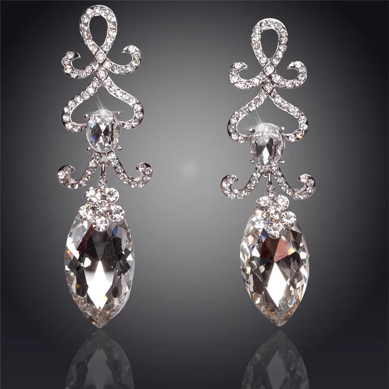 Hollow Crystal Water Drop 18K Silver Plated Austrian Crystal Drop Earrings For Women Fashion Jewelry