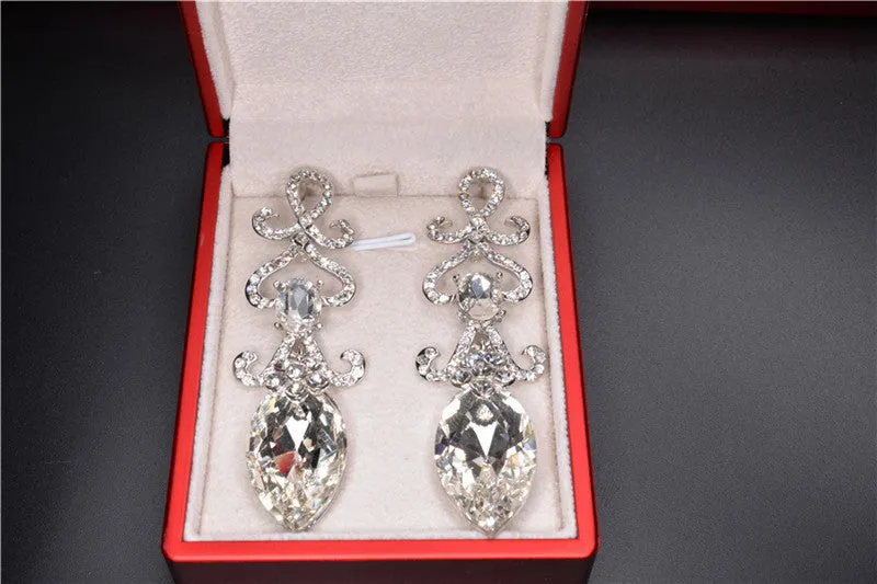 Hollow Crystal Water Drop 18K Silver Plated Austrian Crystal Drop Earrings For Women Fashion Jewelry