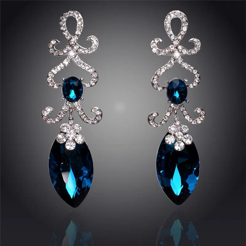 Hollow Crystal Water Drop 18K Silver Plated Austrian Crystal Drop Earrings For Women Fashion Jewelry