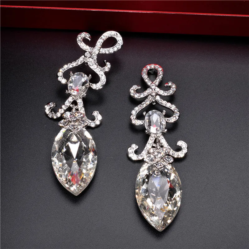 Hollow Crystal Water Drop 18K Silver Plated Austrian Crystal Drop Earrings For Women Fashion Jewelry