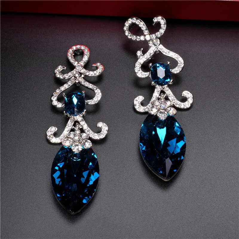 Hollow Crystal Water Drop 18K Silver Plated Austrian Crystal Drop Earrings For Women Fashion Jewelry