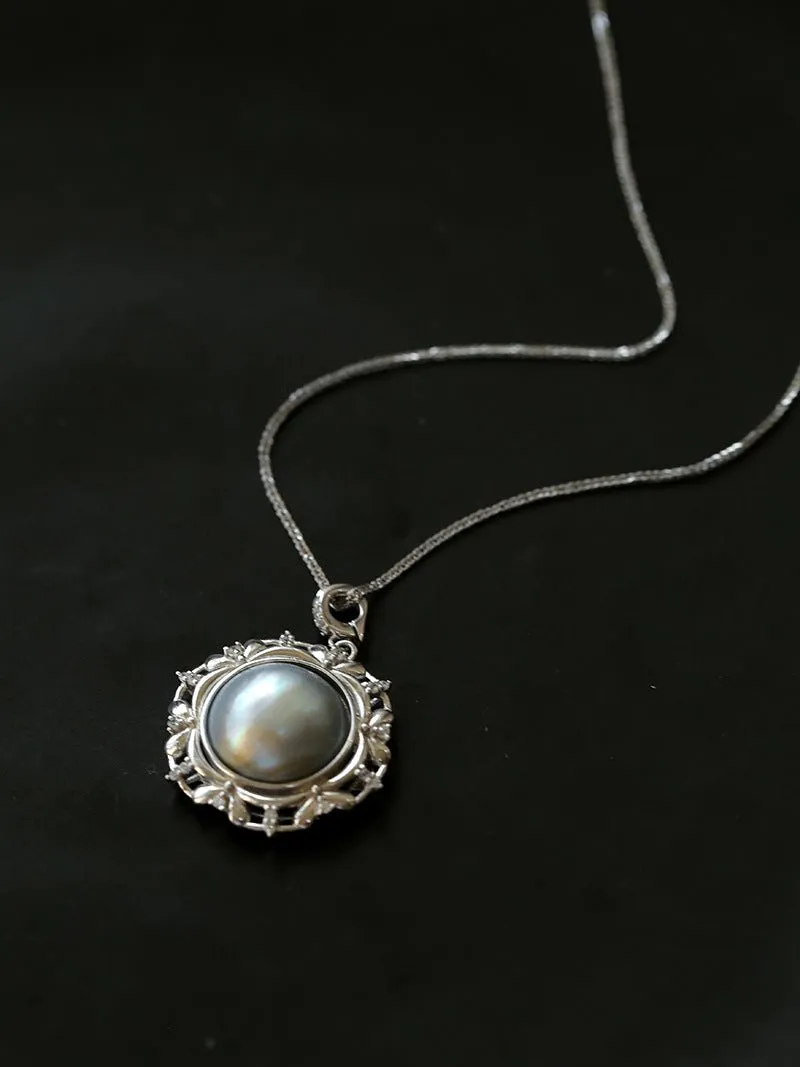 Hollow Sea Mapei Pearl Pendant Sterling Silver Necklace