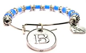 Initial B Circle 9mm Glass Beaded Single Bracelet