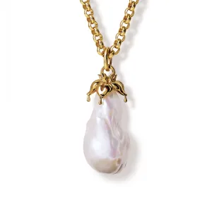 Iris Necklace Pendant Yellow Gold - Baroque Pearl