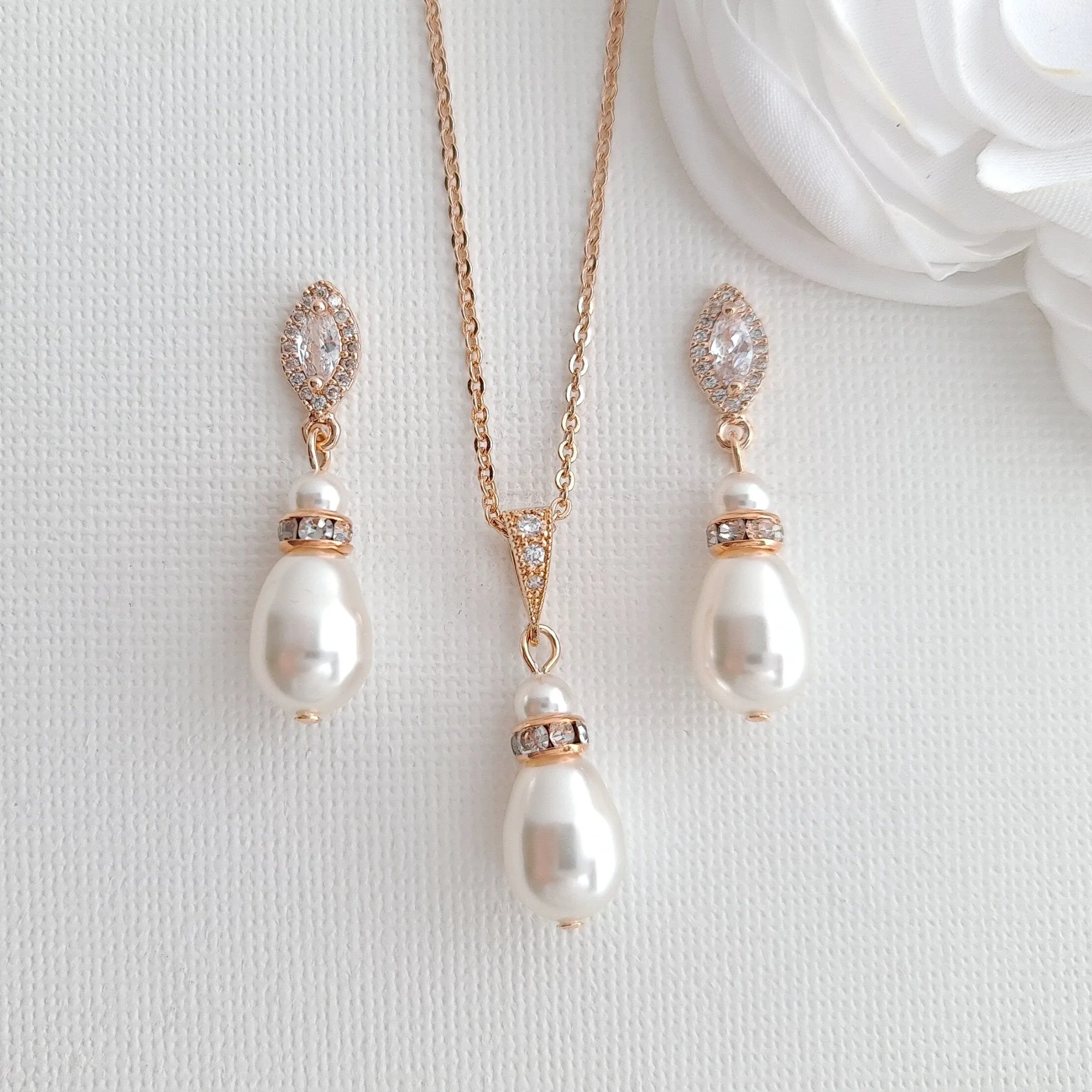 Jewelry Set for Brides With Pearl Bracelet Pearl Earrings Pearl Necklace-Ella