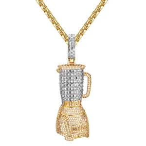 Juicer Machine Micro Pave Icy Hip Hop Yellow Tone Pendant Tennis Chain