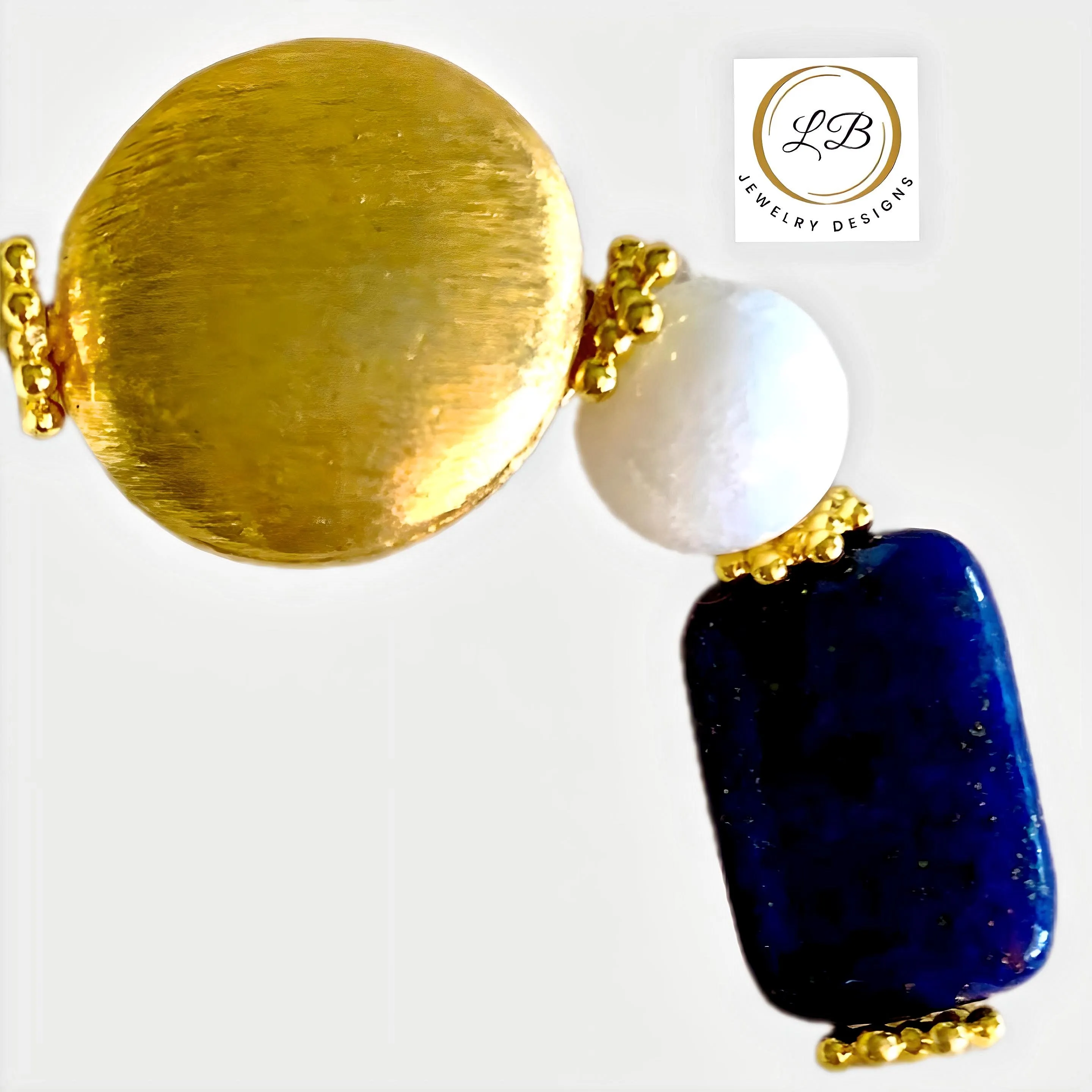 Lapis Lazuli & Alabaster Gemstone Brushed Gold Vermeil Bracelet