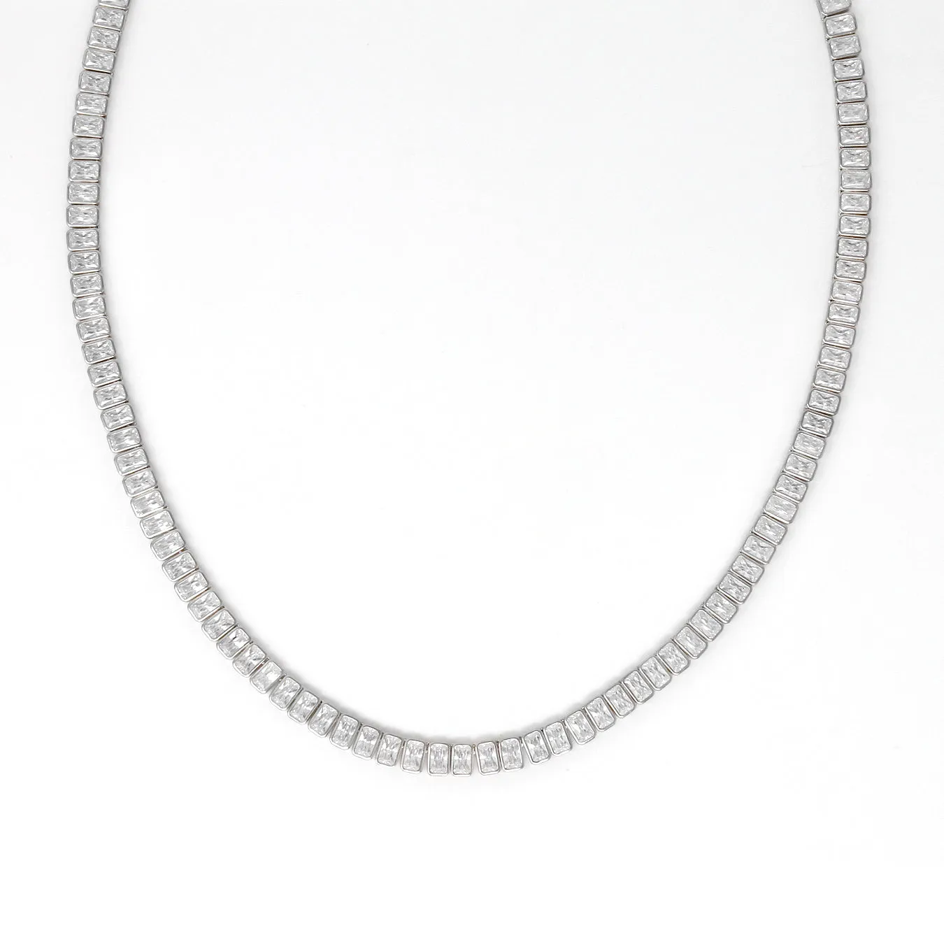 Luxe Baguette Tennis Necklace - Sterling Silver