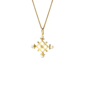 Madrid Large Cross Pendant Yellow Gold - Pearl