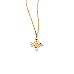 Madrid Small Cross Pendant Yellow Gold - Pearl