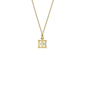 Mashrabiya Trellis Square Necklace Pendant Yellow Gold - Opal