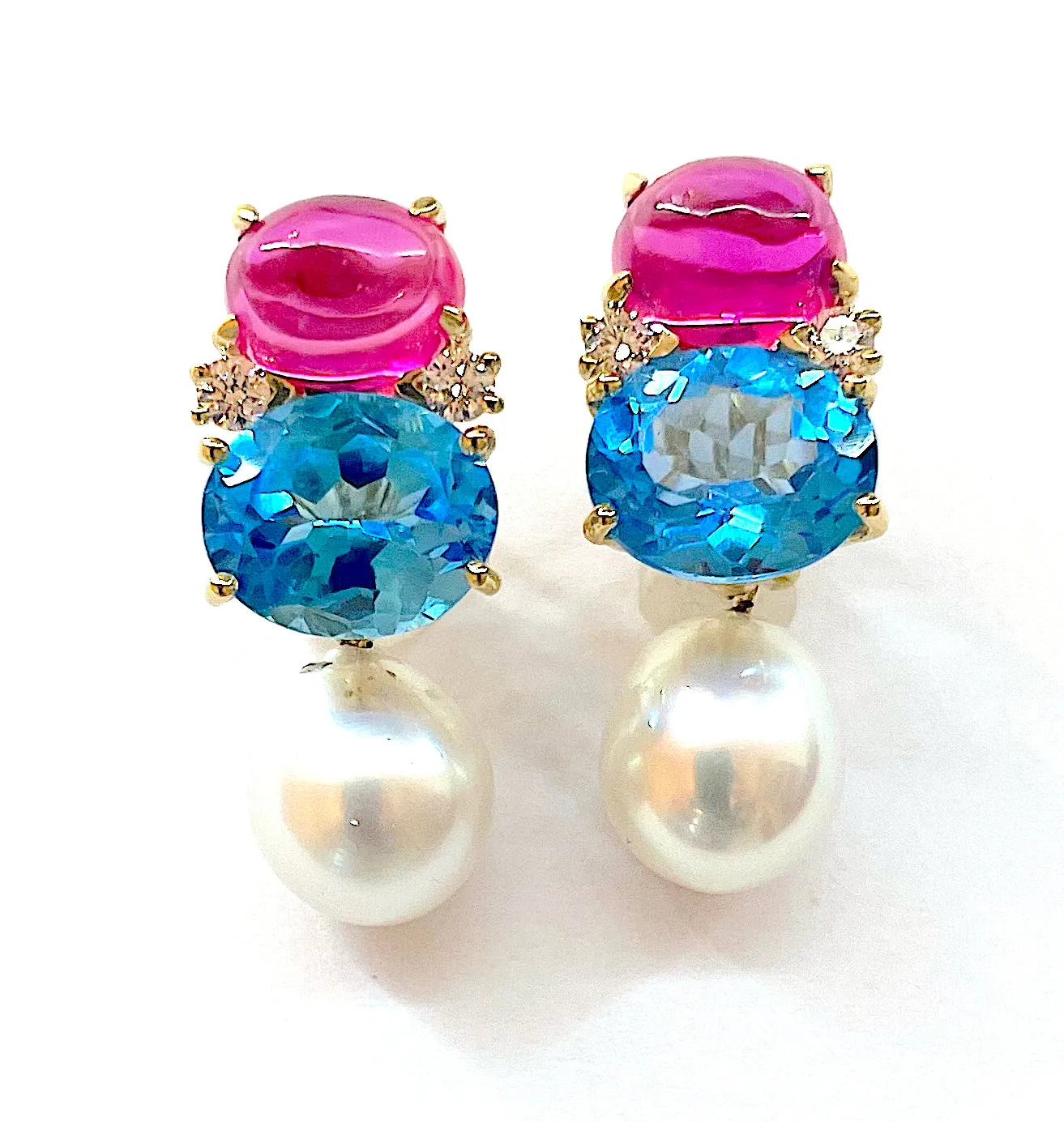 Medium GUM DROP™ Earrings with Pink Topaz and Diamonds with Detachable Pearls