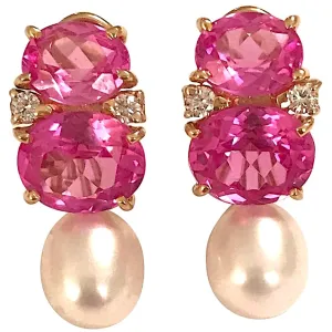 Medium GUM DROP™ Earrings with Pink Topaz and Diamonds with Detachable Pearls