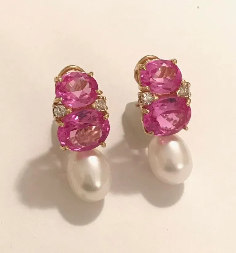 Medium GUM DROP™ Earrings with Pink Topaz and Diamonds with Detachable Pearls