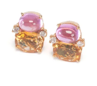 Medium GUM DROP™ Earrings with Pink Topaz and Diamonds with Detachable Pearls