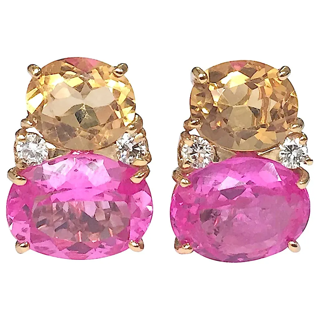 Medium GUM DROP™ Earrings with Pink Topaz and Diamonds with Detachable Pearls