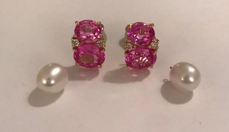 Medium GUM DROP™ Earrings with Pink Topaz and Diamonds with Detachable Pearls