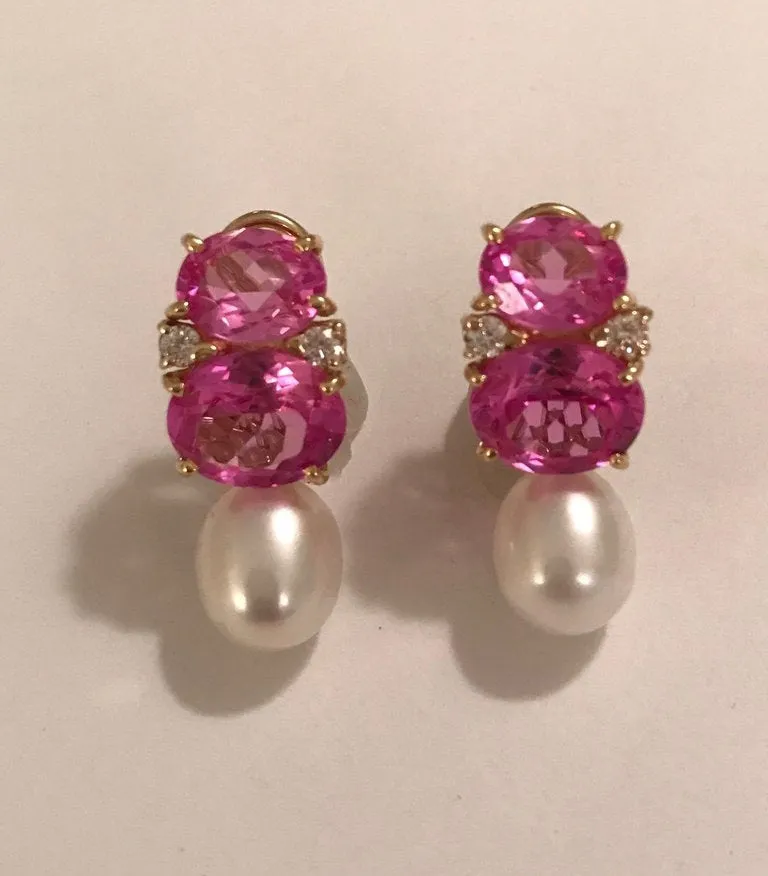 Medium GUM DROP™ Earrings with Pink Topaz and Diamonds with Detachable Pearls