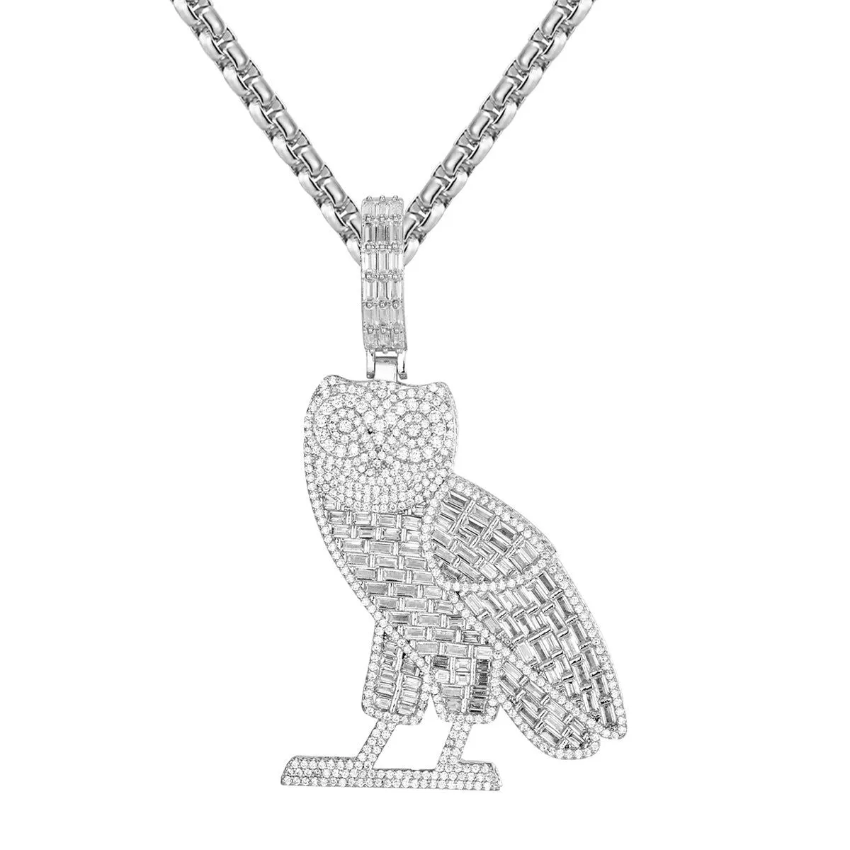 Mens Baguette Owl Micro Pave Iced Out Custom Hip Hop Pendant