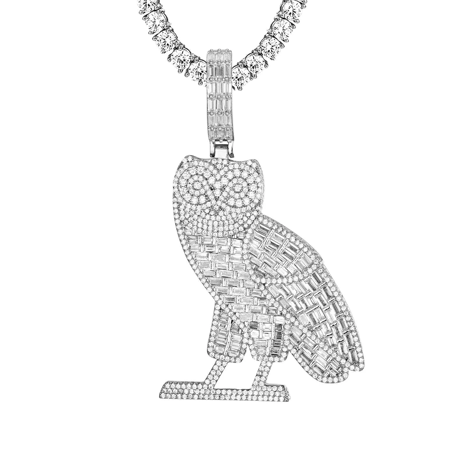 Mens Baguette Owl Micro Pave Iced Out Custom Hip Hop Pendant