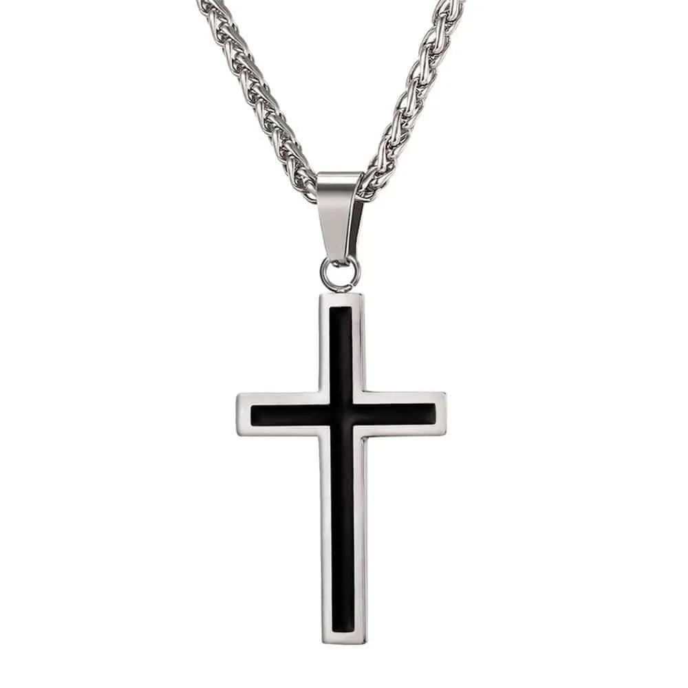 Men's Christian Necklace <br>Black And Silver