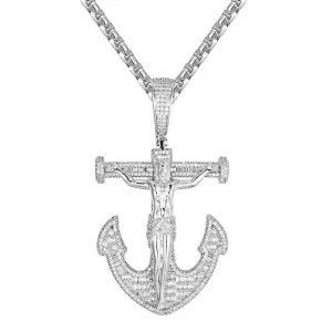 Mens Cross Anchor Jesus Icy Custom Hip Hop Pendant Chain