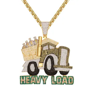 Mens Gold Tone Heavy Load Truck Money 3D Silver Pendant